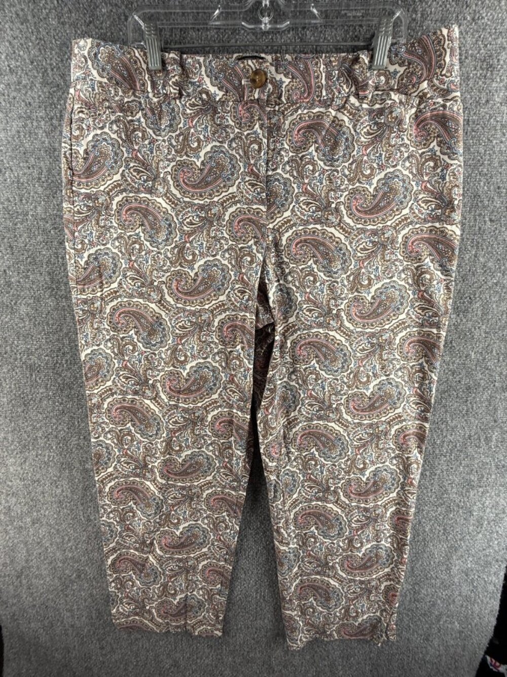 Talbots Perfect Crop Paisley Pants Women Size 16 Button Zip Cotton Blend Boho